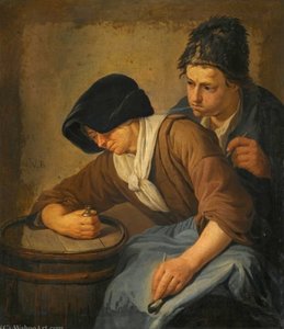 Interior Con Un Hombre Y Una Mujer Fumando — Norbert Van Bloemen