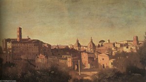 The Forum Seen From The Farnese Gardens, Oil On — Jean-baptiste-camille Corot, Barbizon School