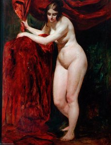 Nude Woman, Holding Red Drapery — William Etty, Baroque