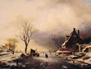 Winter Scene With Skaters — Charles Henri Joseph Leickert