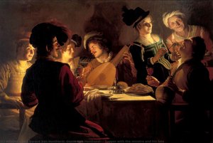 Supper With The Minstre And His Lute / Merry Company With A Lute Player — Gerard Van Honthorst
