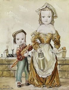 Two Children Carrying Bread And Milk — Léonard Tsuguharu Foujita