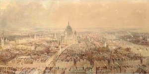 View Of London From The Steeple Of St Bride's Church, Fleet Street Looking Towards St Paul's Cathedral — Thomas Allom, Romanticism