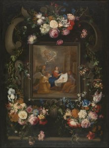 Garland Of Flowers Around A Scene Of The Birth Of Christ — Корнелис Питерсз Бега