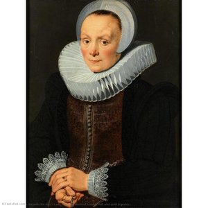 Lady With Interlocked Hands, Ruff And Gold Jewelry — Cornelis De Vos