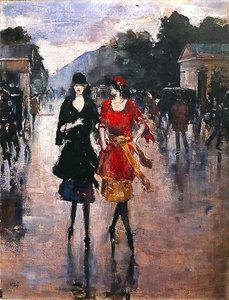 Two Girls Walking Along The Street — Lesser Ury