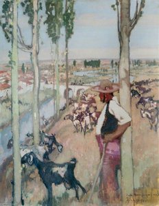 A Goatherd, Gulur — Frank Brangwyn