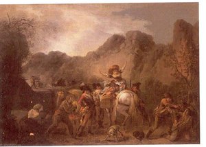 Soldats espagnols arrêtant les voyageurs