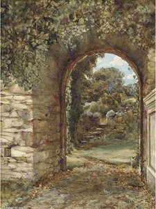 An Ivy-clad Arch With A View To A Garden Beyond — Edward Duncan