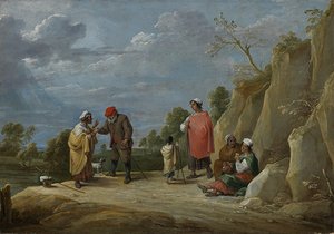 Four Gypsies With A Child, One Telling A Peasant His Fortune — David Teniers The Younger
