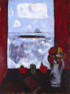 Summer, Sea, Window, Red Curtain — Marsden Hartley