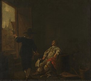 Signboard Of A Wineshop, With Tasting The Wine On One Side And Barreling The Wine On The Other, Aelbert Cuyp (circle Of), C. 1650 - C. 1655 — Aelbert Jacobsz Cuyp