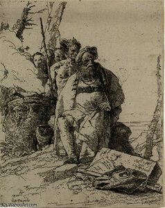Magician With Four Figures Near A Smoking Altar — Giambattista Tiepolo