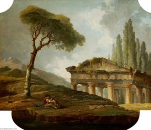 Classical Landscape With A Man And Dog — Hubert Robert