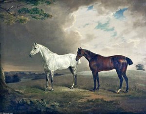 A Grey And A Bay Hunter In A Landscape — Edmund Bristow