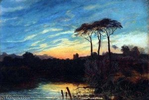 River Scene At Sunset With Castle To Distance