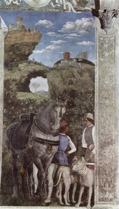 Horse And Groom With Hunting Dogs, From The Camera Degli Sposi Or Camera Picta (detail) — Andrea Mantegna