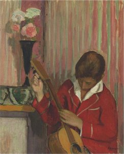 Pierre Labasque Playing A Guitar — Henri Lebasque