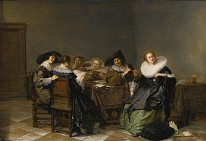 An Interior With Musicians Seated Around A Table — Pieter Jacobsz Codde