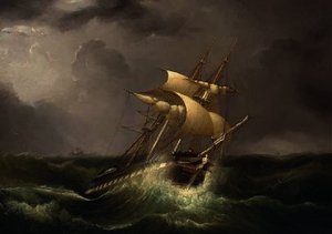 An East Indiaman Reefed Down And Riding Out The Gale — Adolphus Knell