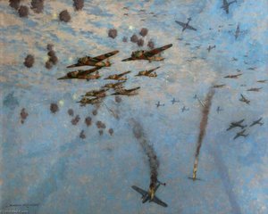 Wellington Bombers Attacked By German Fighters During An Offensive Reconnaissance Over Wilhelmshaven, December 1939 — Norman Wilkinson
