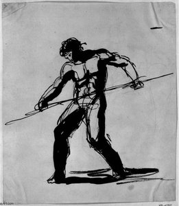 Male Nude Holding Long Stick — George Romney