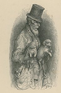 A Man Wearing A Top Hat While Holding Two Dogs In His Hands — Paul Gustave Doré