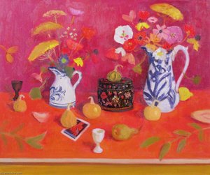 Flowers, Black Box and Gourds