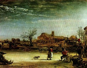 Winter Scene, Oil On Canvas, Staatlische Gem — Rembrandt Van Rijn, Baroque