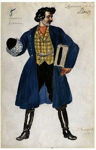 Costume Design For Vasya With His Accordian — Boris Mikhailovich Kustodiev, Russian Realism