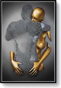 Embracing Figures Canvas Wall Art – Modern Metallic Sculpture Print