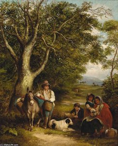 Travellers Resting On A Wooded Track — James Stark