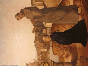 Madonna and Child Enthroned with St. Jerome, St. Francis of Assisi and the donors of Benedetto Diana, detail