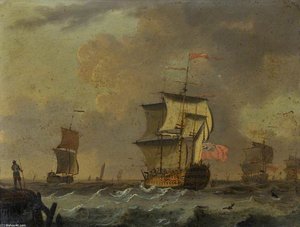 An English Commodore Off A Jetty — Francis Swaine