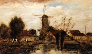Landscape With Windmill — Johan Barthold Jongkind, Impressionism