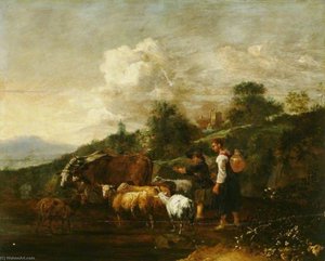 River Landscape With Herders And Animals — Hendrick Mommers