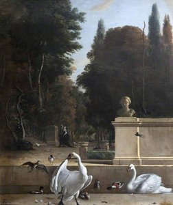 View Of A Park With Swans And Ducks — Melchior De Hondecoetter