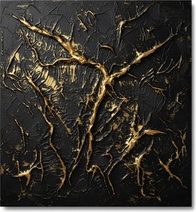 Fractured Gilded Veins Amidst The Eternal Shadow Of Charcoal Midnight — David Moreau, Contemporary Abstract