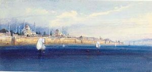 Constantinople From The Sea Of Marmara, With The Mosque Of Sultan Ahmet And Hagia Sophia — Edward Lear