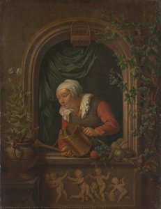 Woman Watering A Plant, Louis De Moni, 1720 - 1771 — Louis De Moni