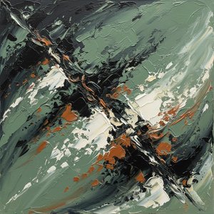 Fractured Nexus: A Monumental Study In Sage, Charcoal, And Controlled Chaos — Christian Noiret, Contemporary Abstract Painting