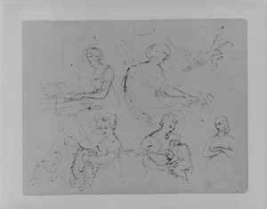 Five Half-length Female Figures, One At A Spinet — Thomas Sully