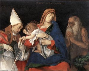 Madonna And Child With St Ignatius Of Antioch And St Onophrius — Lorenzo Lotto, High Renaissance Mannerism