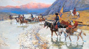 Circassians Crossing A River At Sunset — Franz Roubaud