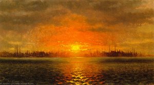 Sunset, New York Harbor — John George Brown, American Realism