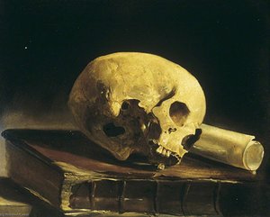 Study Of A Skull, A Book And A Scroll Of Paper — John N. Rhodes