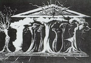 Título Traducido: Untitled (temple Frontage Con Explosiones Atómicas) — Salvador Dalí