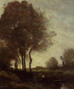 Fishermen In A Boat — Jean-baptiste-camille Corot, Barbizon School