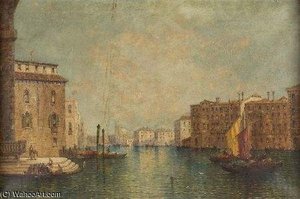 A Busy Venetian Canal Scene — William Meadows