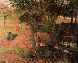 Landscape With Cows In An Orchard — Eugène Henri Paul Gauguin, Impressionism